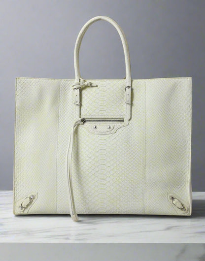 Balenciaga Chic Python Leather Tote in White & Yellow