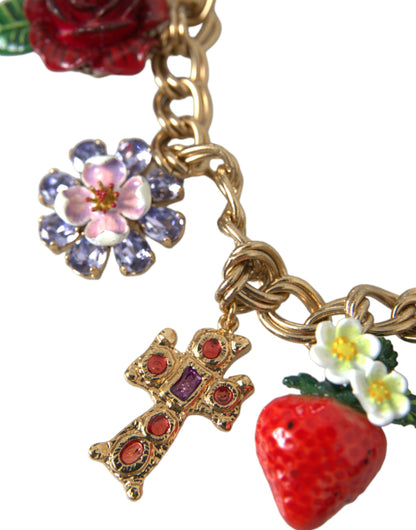 Dolce & Gabbana Gold Chain Rose Cross Strawberry Star Pendant Necklace