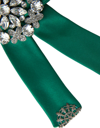 Dolce & Gabbana Green Satin Bird Crystal Women Hair Clip