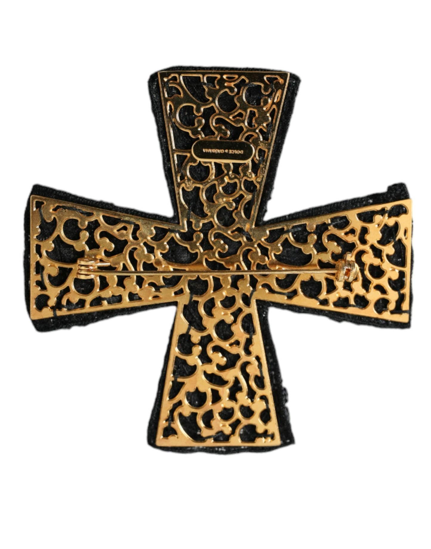 Dolce & Gabbana Black Crystals Embellished Cross Pin Brooch