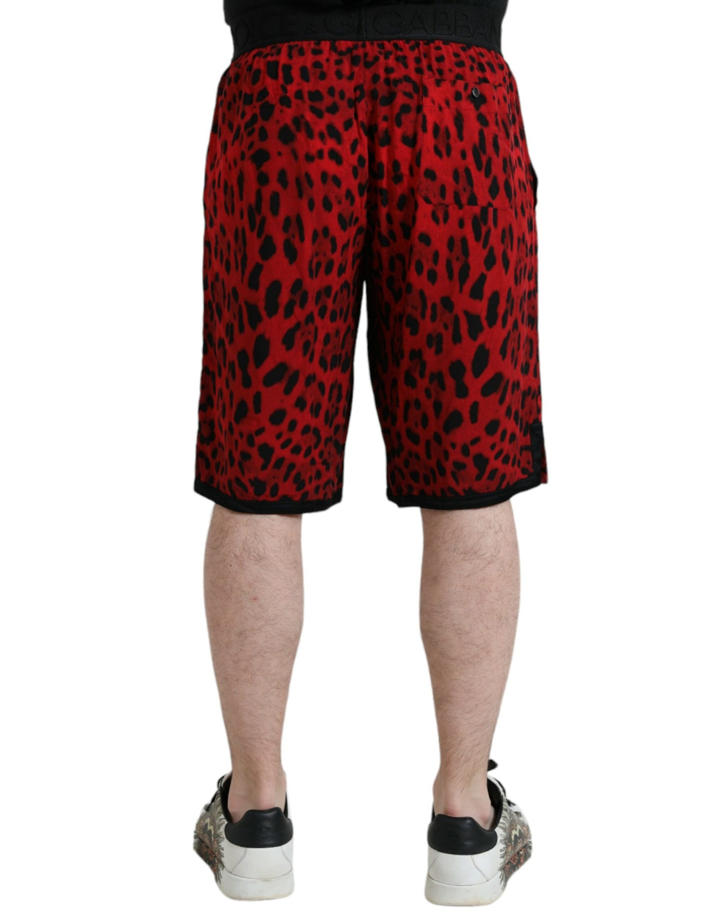 Dolce & Gabbana Red Leopard Print Viscose Bermuda Shorts