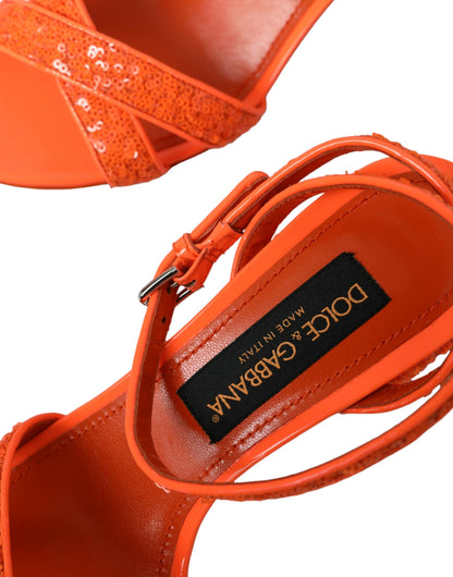 Dolce & Gabbana Orange Sequin Ankle Strap Sandals Shoes