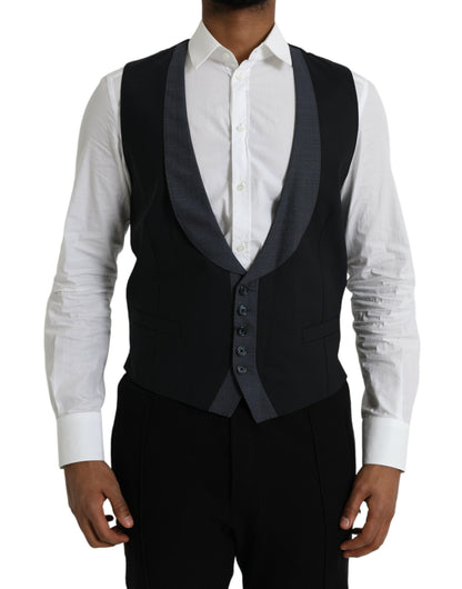 Dolce & Gabbana Black Wool Waistcoat Dress Formal Vest