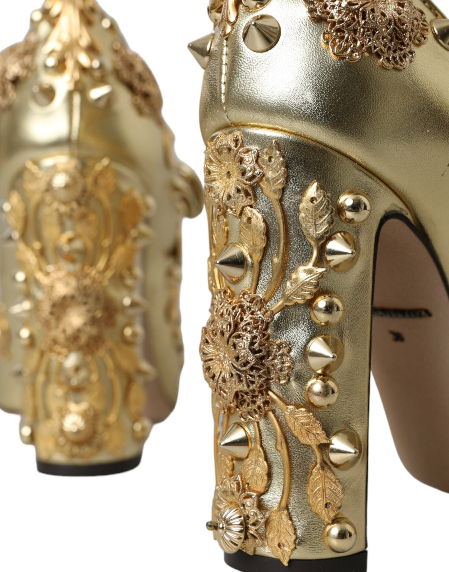 Dolce & Gabbana Gold Leather Crystal Mary Janes Pumps Shoes