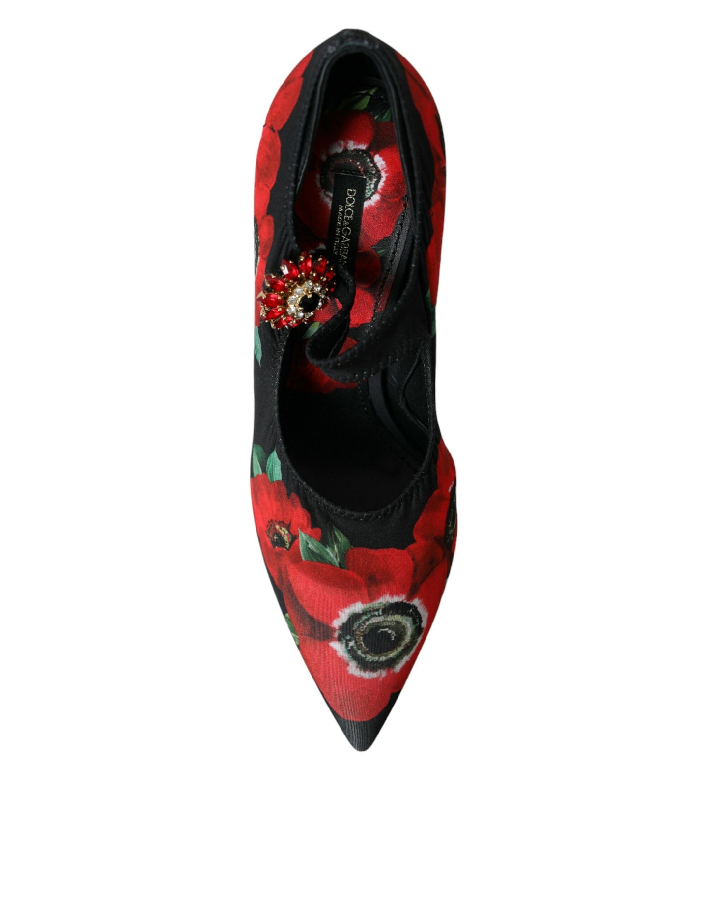 Dolce & Gabbana Black Floral Crystal Mary Jane Pumps Shoes