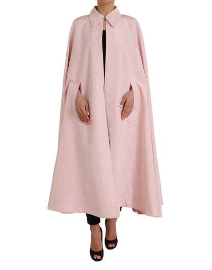 Dolce & Gabbana Light Pink Silk Long Maxi Cape Coat Jacket