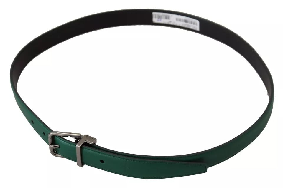 Dolce & Gabbana Green Calf Leather Silver Tone Metal Buckle Belt