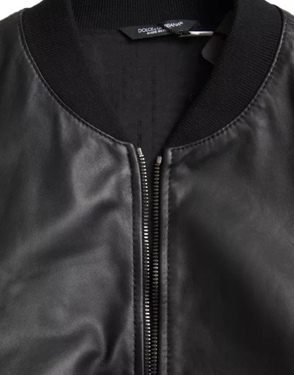 Dolce & Gabbana Black Bomber Leather Full Zip Biker Blouson Jacket