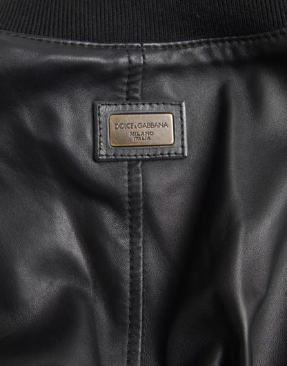 Dolce & Gabbana Black Bomber Leather Full Zip Biker Blouson Jacket