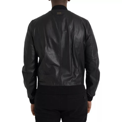 Dolce & Gabbana Black Bomber Leather Full Zip Biker Blouson Jacket