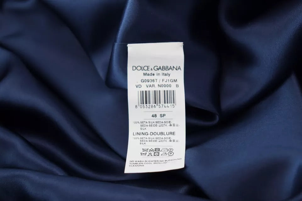 Dolce & Gabbana Blue Satin Silk Waist Belt Robe Jacket