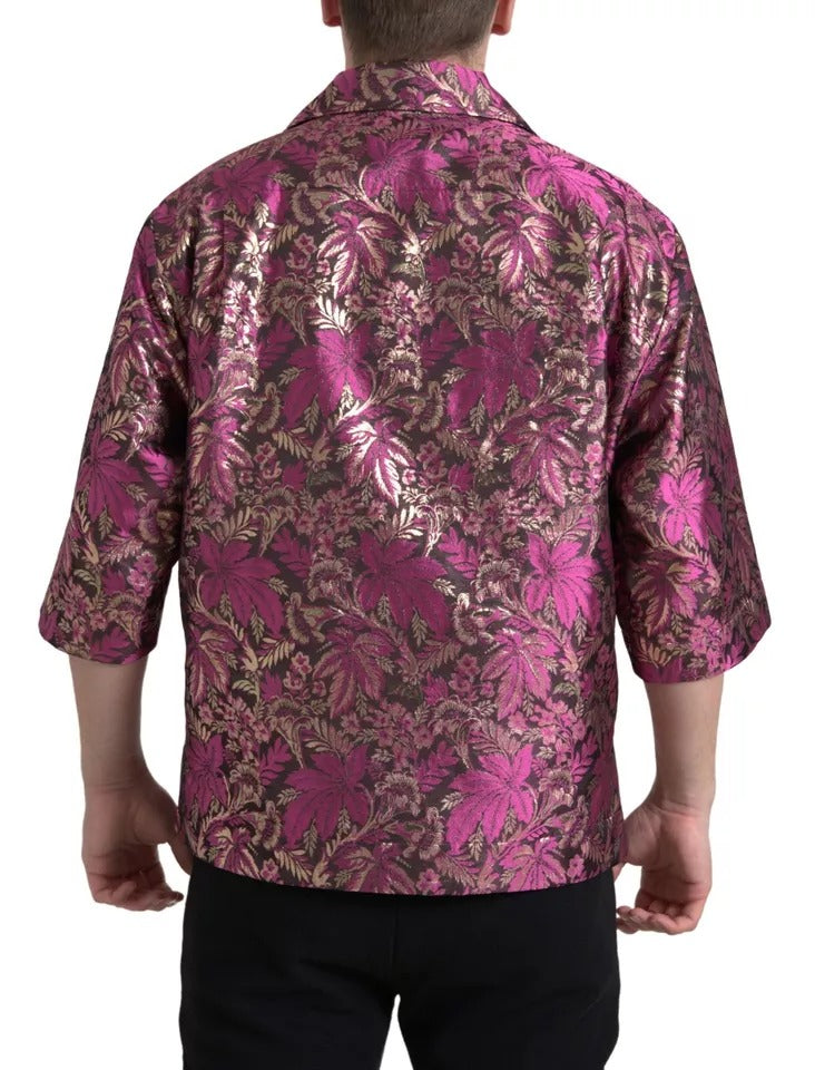 Dolce & Gabbana Fuchsia Pink Floral Jacquard Button Down Shirt