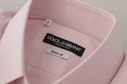 Dolce & Gabbana Light Pink Cotton Dress Formal Men GOLD Shirt