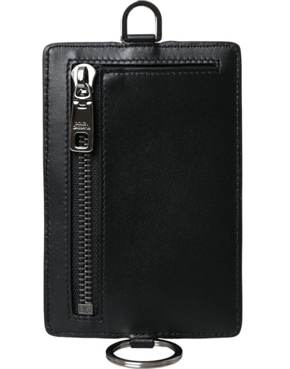 Dolce & Gabbana Black Calf Leather Lanyard Logo Card Holder Men Wallet