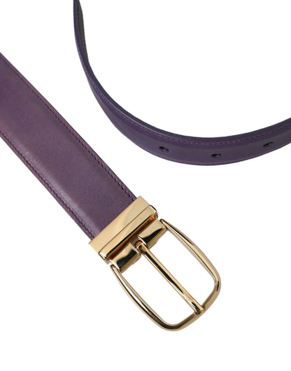 Dolce & Gabbana Purple Leather Gold Metal Buckle Belt Men