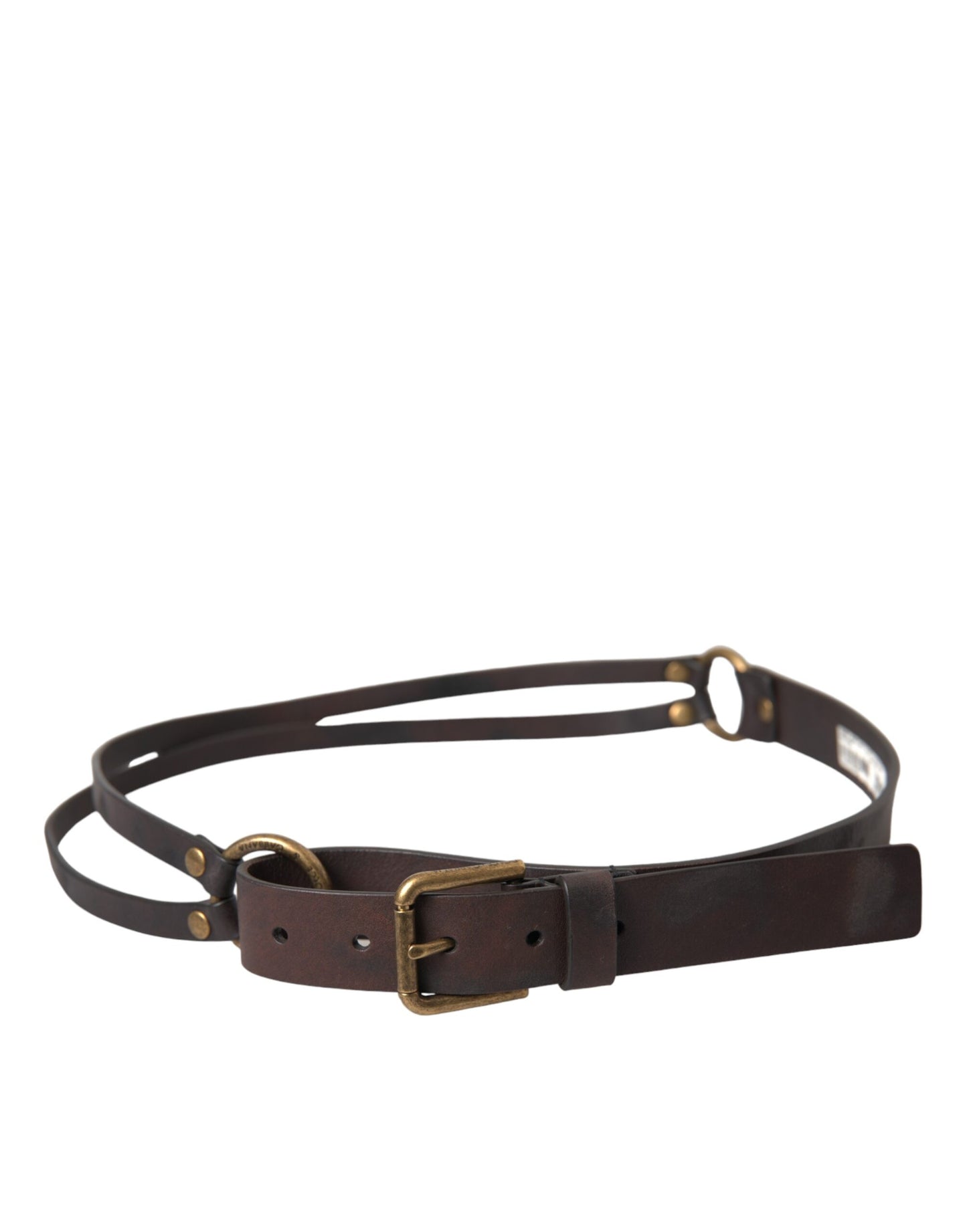 Dolce & Gabbana Dark Brown Leather Gold Metal Buckle Women Belt