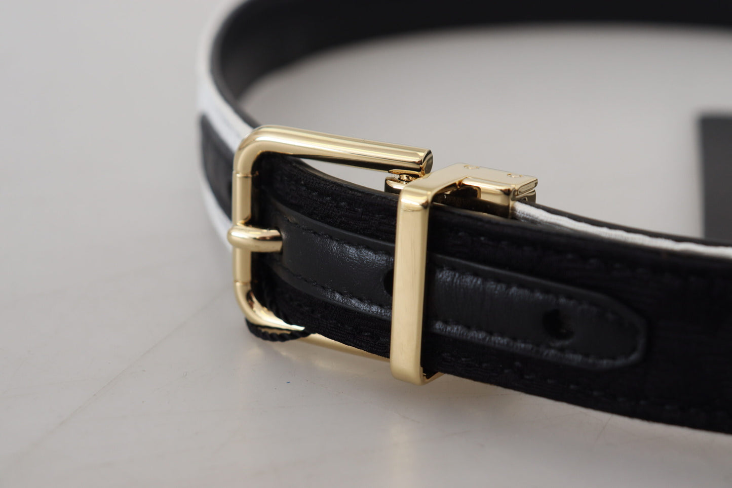 Dolce & Gabbana White Black Patchwork Gold Metal Buckle Belt