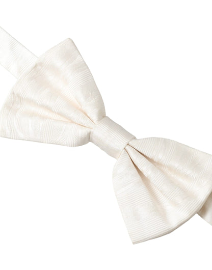 Dolce & Gabbana White Jacquard Silk Adjustable Neck Men Bow Tie