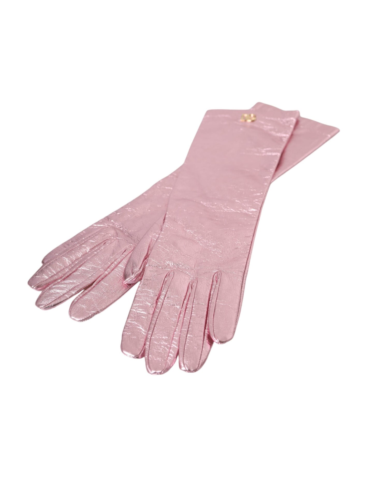 Dolce & Gabbana Pink Laminated Logo Mid Arm Length Gloves