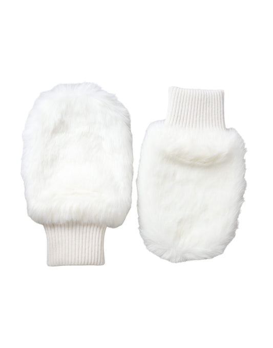 Dolce & Gabbana White Acrylic Knitted Fur Wrist Mitten Gloves