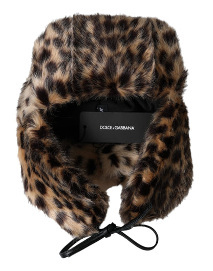 Dolce & Gabbana Multicolor Leopard Fur Trapper Women Hat