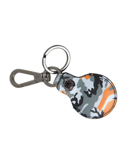 Dolce & Gabbana Camouflage Leather DG Logo Round Metal Keyring Keychain