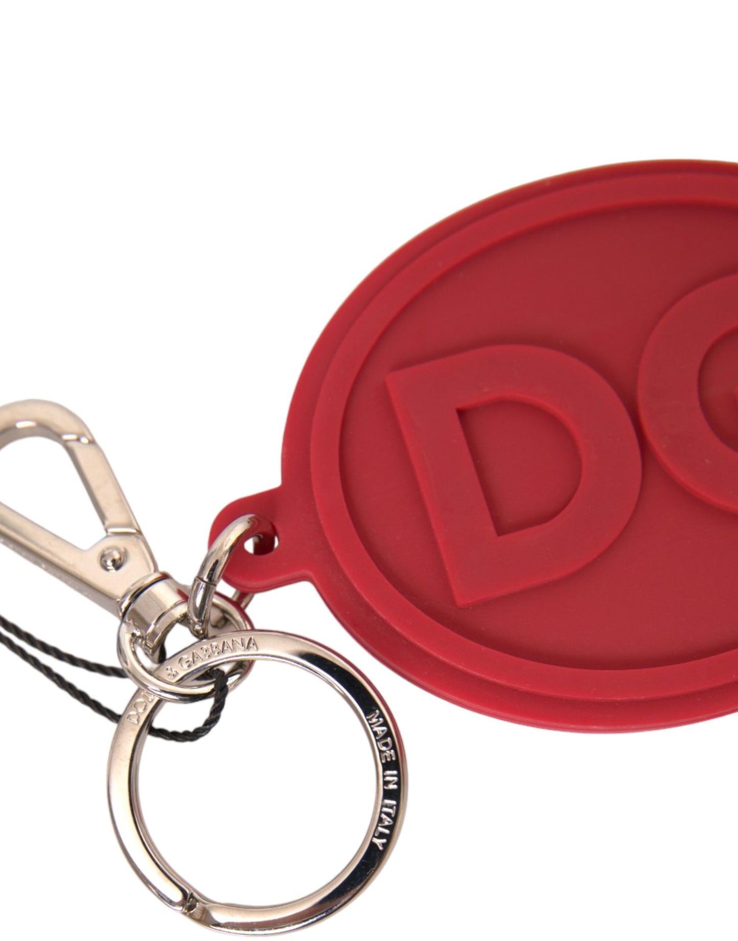 Dolce & Gabbana Red Rubber DG Logo Silver Brass Metal Keyring Keychain