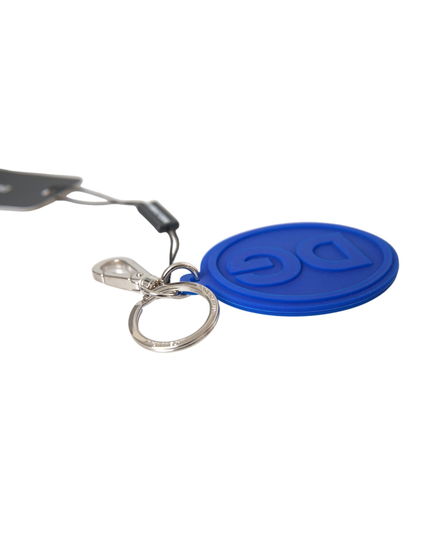 Dolce & Gabbana Blue Rubber DG Logo Silver Brass Metal Keyring Keychain