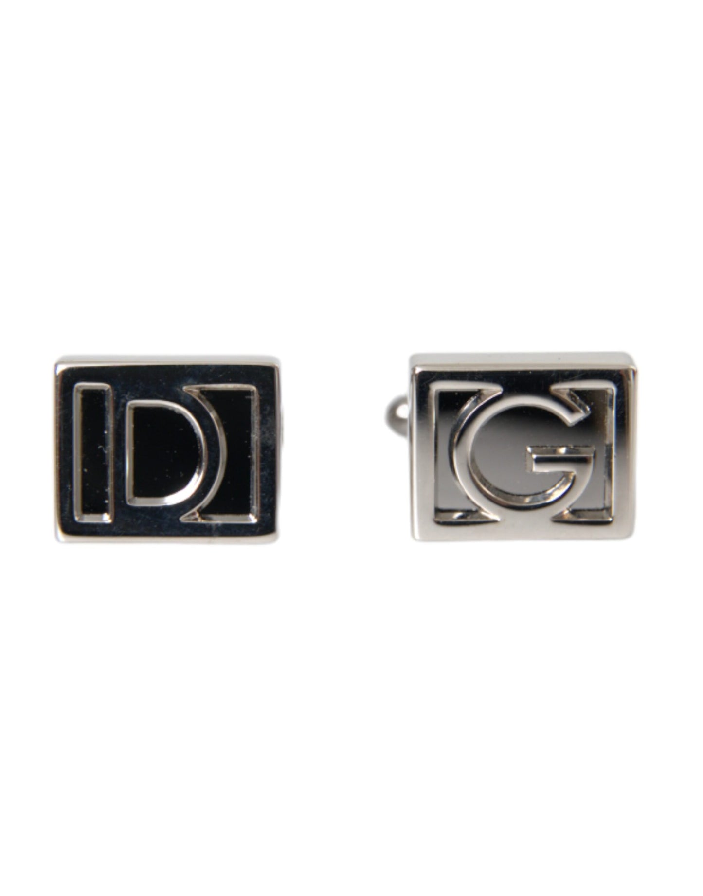 Dolce & Gabbana Silver Plated Metal Brass DG Logo Pin Cufflinks