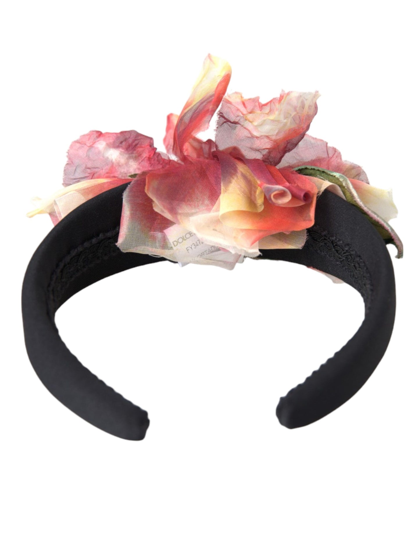 Dolce & Gabbana Rose Pink Silk Floral Black Tiara Women Hairband Diadem