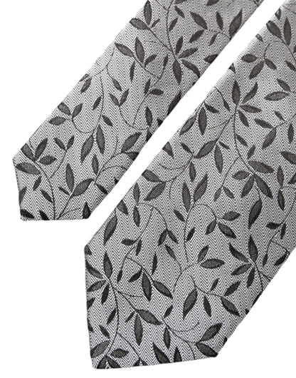 Dolce & Gabbana Gray Leaves 100% Silk Adjustable Tie