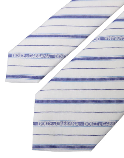 Dolce & Gabbana White Blue Stripes Silk Adjustable Tie