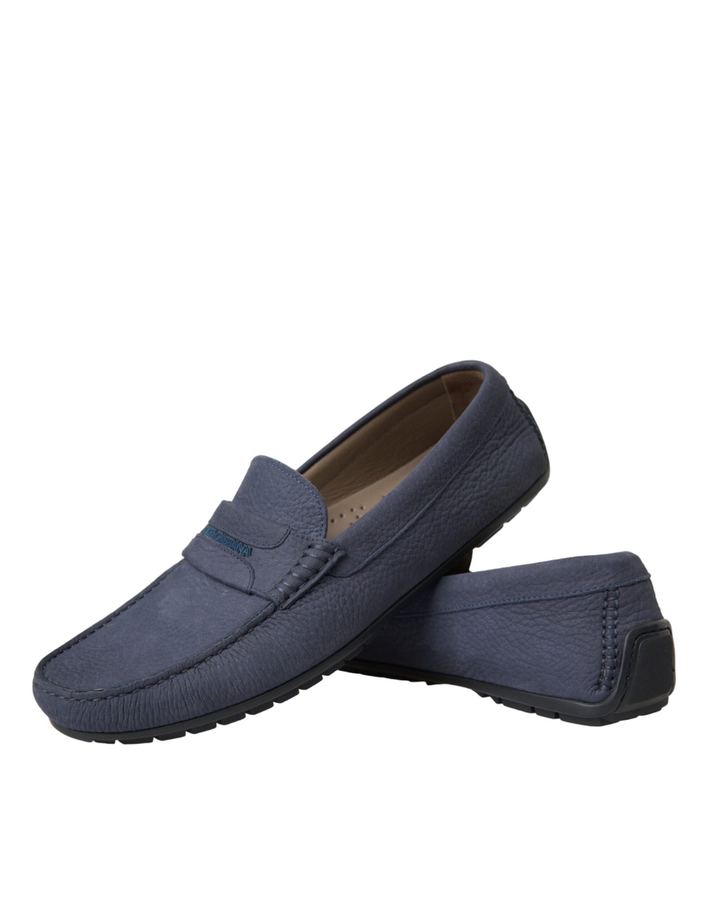 Dolce & Gabbana Blue Calf Leather Slip On Moccasin Shoes