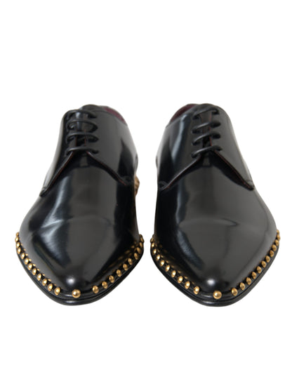 Dolce & Gabbana Black Leather Gold Studded Derby Dress Shoes