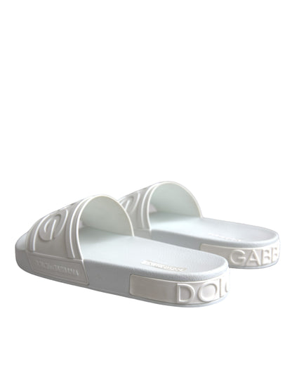 Dolce & Gabbana White Rubber Slides Sandals Beachwear Shoes