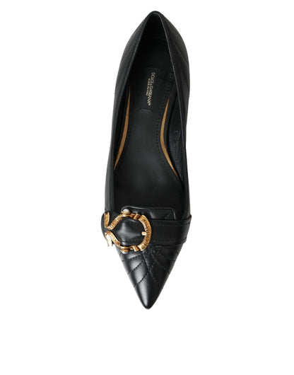 Dolce & Gabbana Black Devotion Leather Pointy Flats Shoes