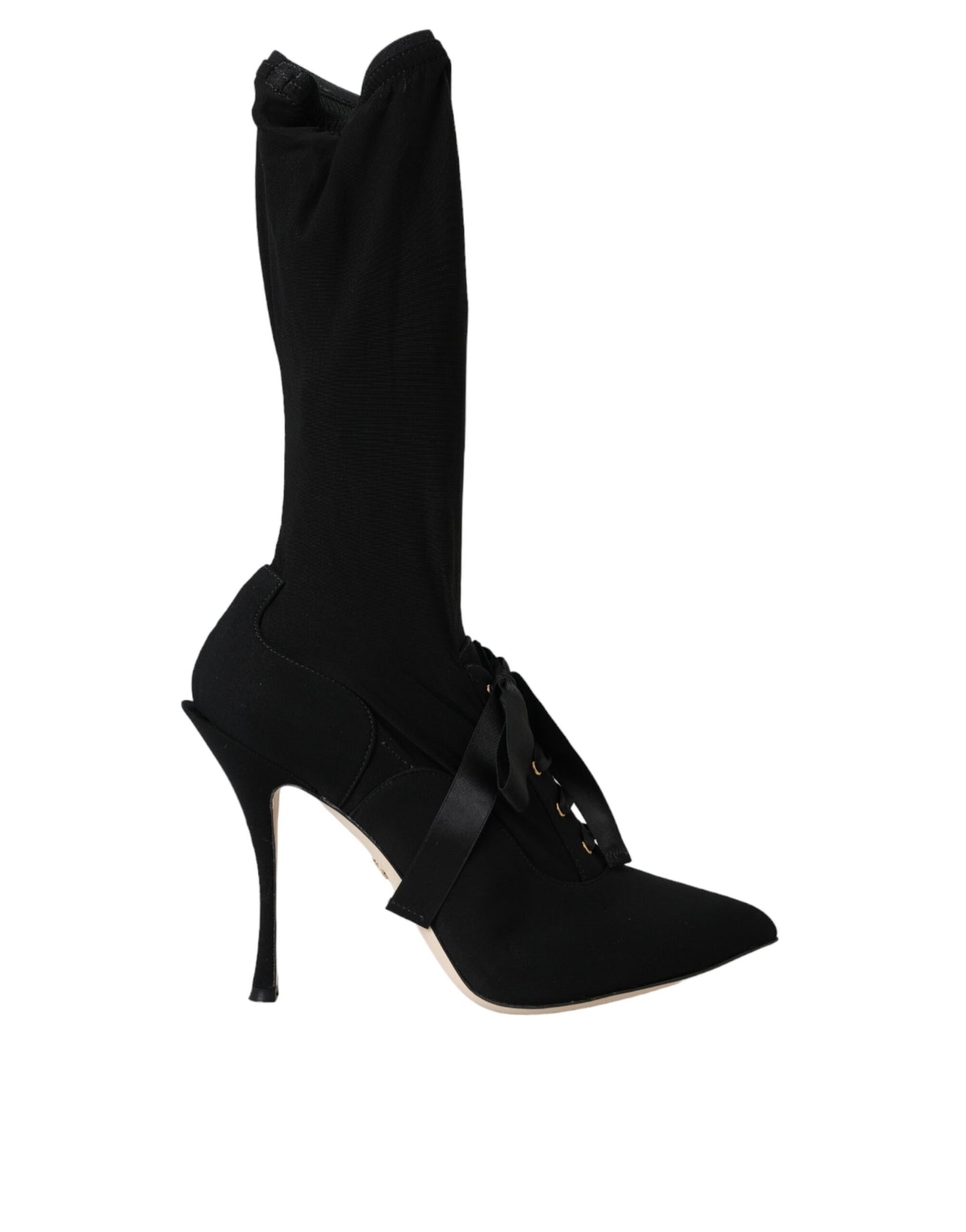 Dolce & Gabbana Black Stiletto Heels Mid Calf Boots Shoes