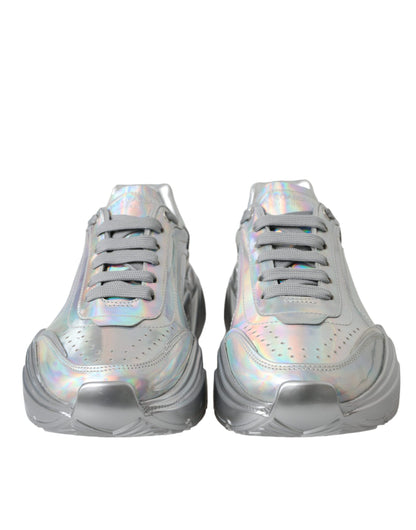 Dolce & Gabbana Silver Iridescent DAYMASTER Leather Sneakers Shoes