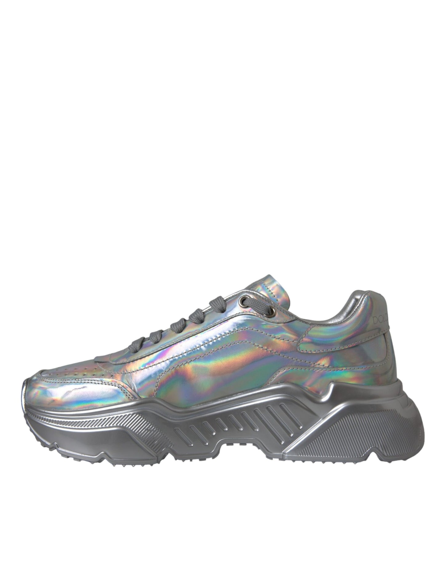 Dolce & Gabbana Silver Iridescent DAYMASTER Leather Sneakers Shoes