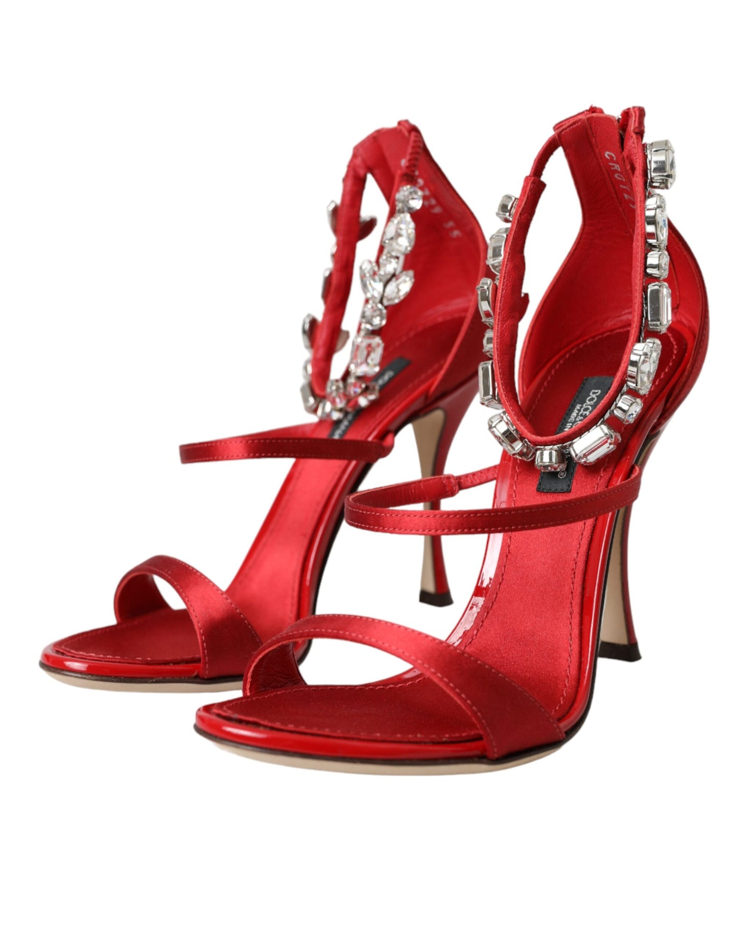 Dolce & Gabbana Red Keira Satin Crystals Sandals Heels Shoes