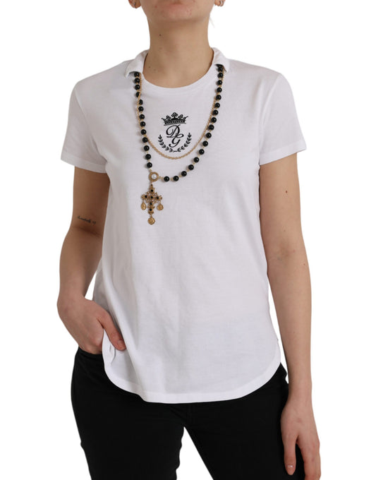 Dolce & Gabbana White Cotton Necklace Short Sleeves T-shirt