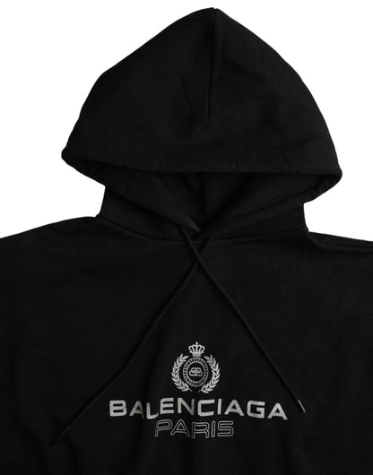 Balenciaga Black Cotton Logo Hooded Pullover Sweatshirt Sweater