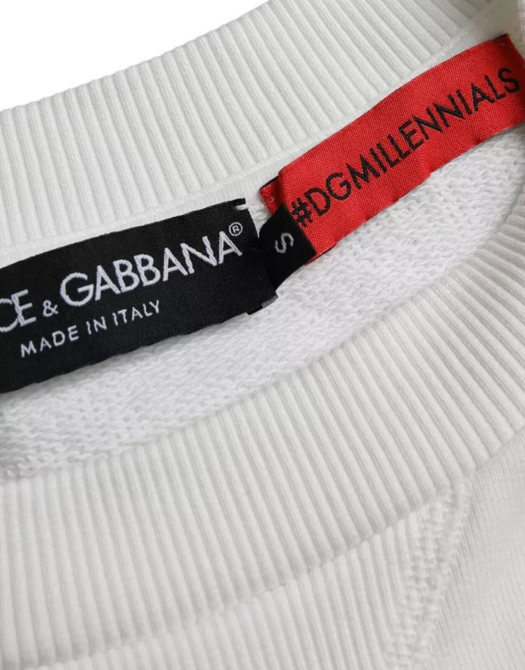 Dolce & Gabbana White Embossed Logo Cotton Men Sweatshirt Sweater