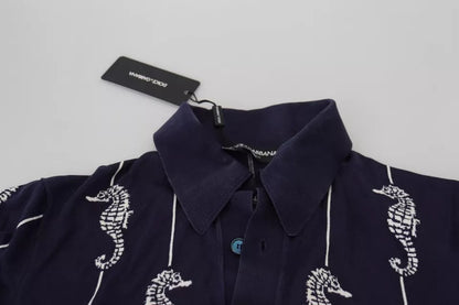 Dolce & Gabbana Dark Blue Sea Horse Collared Polo T-shirt