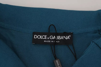 Dolce & Gabbana Blue Collared Short Sleeves Silk T-shirt