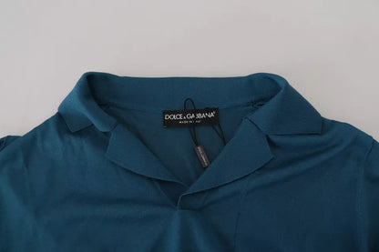 Dolce & Gabbana Blue Collared Short Sleeves Silk T-shirt