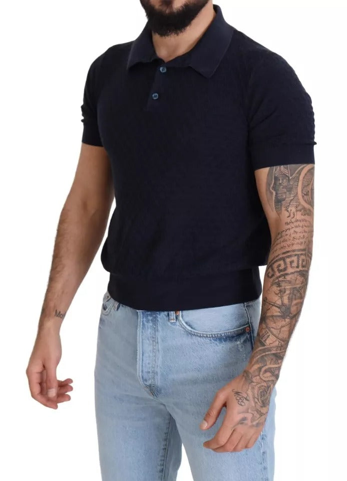 Dolce & Gabbana Dark Blue Collared Polo Casual Silk T-shirt