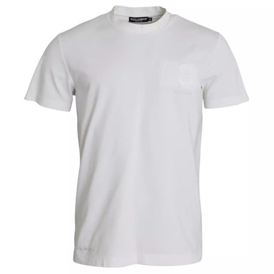 Dolce & Gabbana White Logo Embossed Cotton Crewneck T-shirt