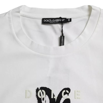 Dolce & Gabbana White Logo Print Cotton Crewneck Men T-shirt