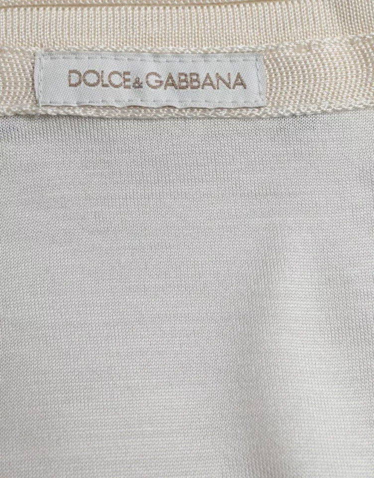 Dolce & Gabbana White Short Button Closure Silk Top T-shirt